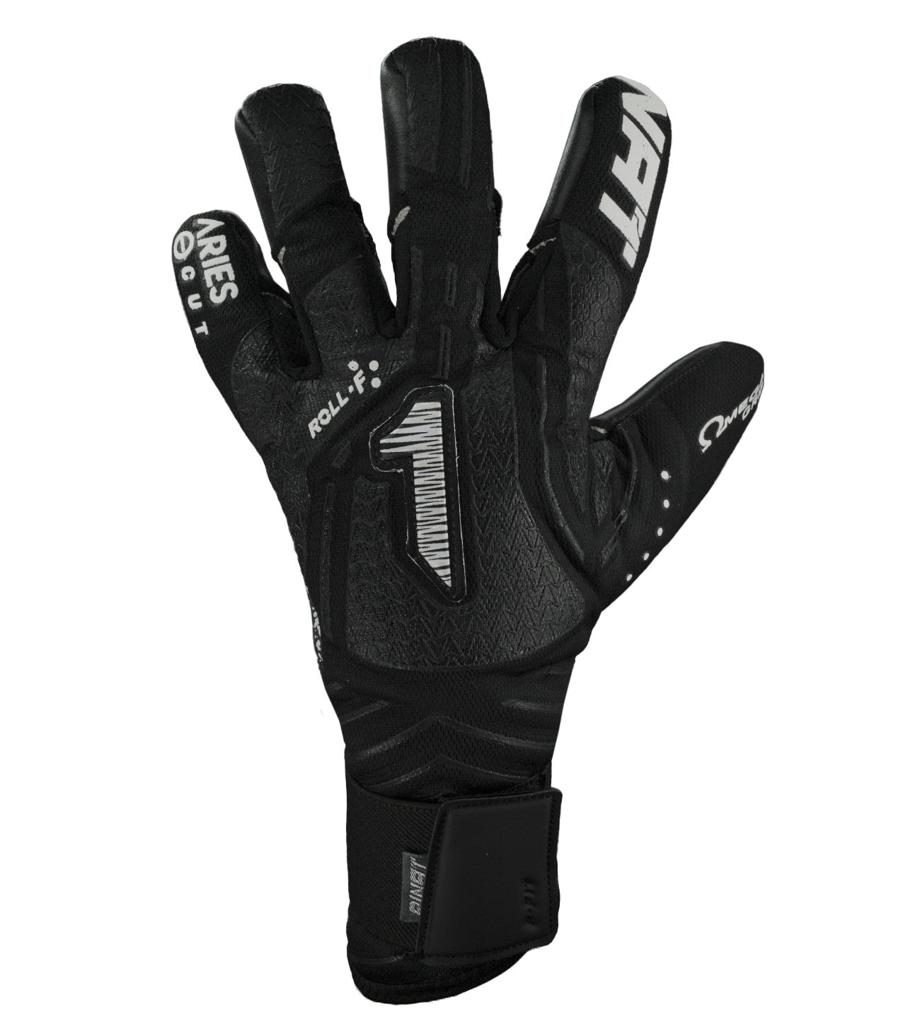 Guantes de portero Aries Nemesis Prime, ligeros y todo terreno, corte híbrido ErgoRoll con cerrado negativo en puntas de dedos, dorso transpirable con látex reforzado, palma Omega Grip y HGP NEXT para agarre superior y resistencia, cierre con muñequera elástica y cintillo de ajuste, rendimiento profesional en césped natural y sintético, comodidad, protección y control total del balón, diseño técnico y duradero para entrenamientos y partidos competitivos.