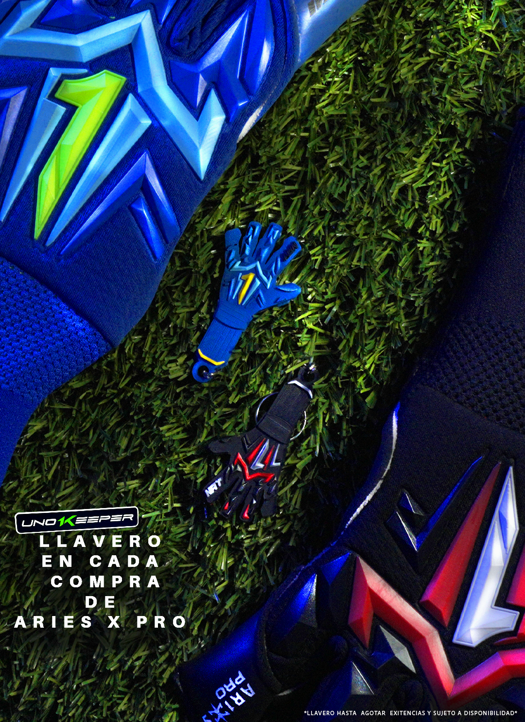 Guantes de portero Aries X PRO Rojo edición aniversario Rinat x UnoKeeper para fútbol profesional y alto rendimiento, palma AXG látex alemán con agarre superior en seco y mojado, corte Arrow Cut ergonómico con zonas extra de grip, dorso AeroKnit transpirable con protección 3D, ajuste anatómico con cierre de doble anclaje y látex extendido para mayor contacto con el balón, guantes de arquero ligeros, técnicos y diseñados para porteros competitivos en césped natural y sintético.