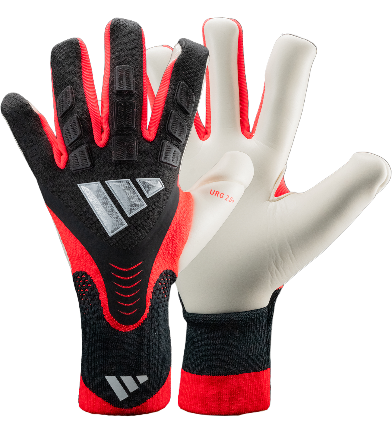 Guantes de portero Adidas Predator GL Pro KA7780 con corte negativo para ajuste ceñido y mayor precisión, palma profesional URG 2.0+ de alto agarre y buena durabilidad, dorso FusionMesh flexible y transpirable con elementos de amortiguación, tecnología TipGrip y ThumbControl para máximo contacto con el balón y control total en entrenamientos y partidos.