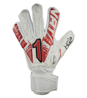 Guantes de portero Rinat Vengador Spine Turf blanco para fútbol y entrenamiento en superficies abrasivas; guantes de arquero con palma HG+ Next de gran durabilidad y buen agarre, corte ergonómico para ajuste natural y mayor comodidad. Sistema SPINES con varillas de protección en los dedos para prevenir lesiones, ajuste seguro con muñequera elástica y cintillo doble. Guantes ideales para porteros que buscan resistencia, protección y rendimiento en canchas de pasto sintético o terreno duro.
