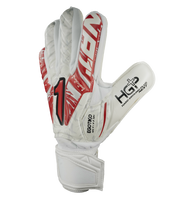 Guantes de portero Rinat Vengador Spine Turf blanco para fútbol y entrenamiento en superficies abrasivas; guantes de arquero con palma HG+ Next de gran durabilidad y buen agarre, corte ergonómico para ajuste natural y mayor comodidad. Sistema SPINES con varillas de protección en los dedos para prevenir lesiones, ajuste seguro con muñequera elástica y cintillo doble. Guantes ideales para porteros que buscan resistencia, protección y rendimiento en canchas de pasto sintético o terreno duro.