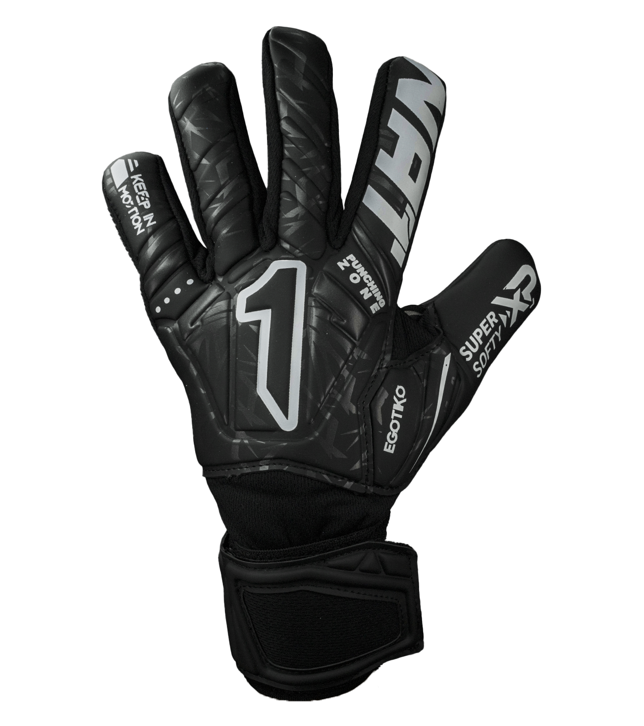 Guantes de portero Egotiko Vengador Prime Negro diseñados para entrenamientos y uso constante, con palma Super Softy XP que ofrece buen agarre y durabilidad, corte negativo ergonómico para mayor ajuste y sensibilidad, dorso transpirable con látex sintético y cierre elástico con doble cintillo que brinda estabilidad y comodidad durante el juego.