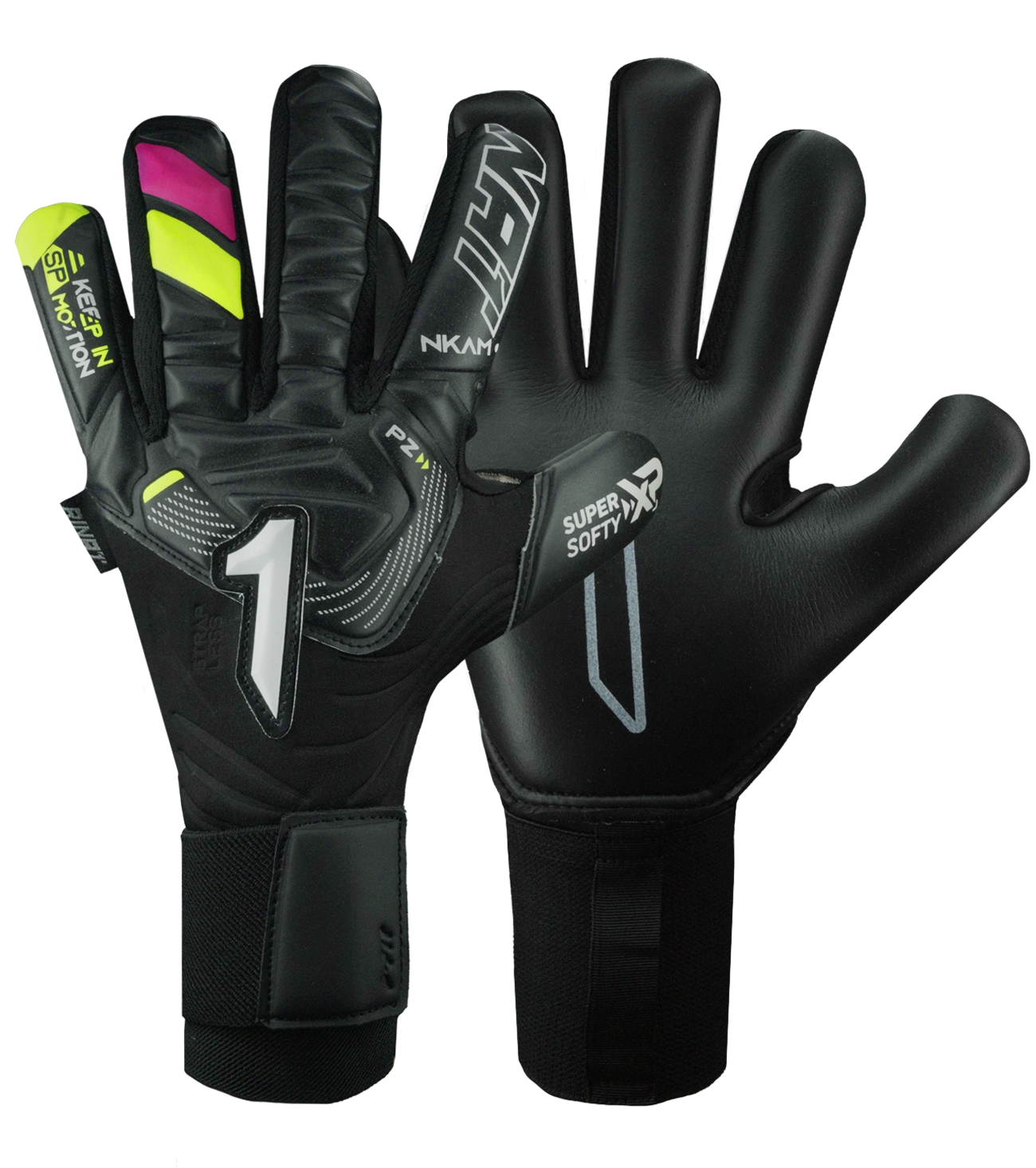 Guantes de portero NKAM Prime diseñados para ofrecer agarre, control y comodidad en entrenamientos y partidos, con palma Super Softy XP de alto desempeño, corte negativo para mayor sensibilidad con el balón, dorso semi armado que brinda protección sin perder movilidad y cierre elástico con ajuste firme, ideales para porteros que buscan rendimiento confiable y durabilidad en cualquier condición de juego.