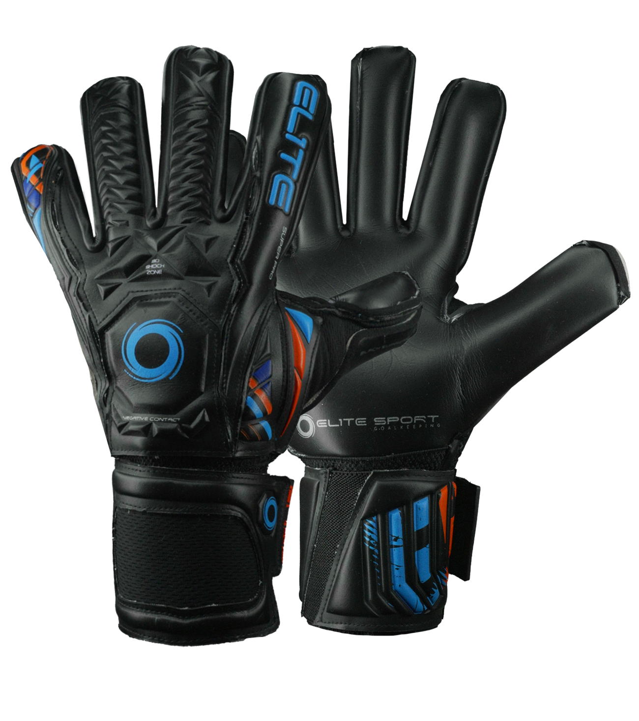 Guantes de portero de fútbol Elite Supreme N Black, con palma Ultra GTech de 4 mm para máximo agarre, corte negativo ceñido, dorso con 3D Shock Zone y cierre elástico seguro. Disponibles en UnoKeeper.