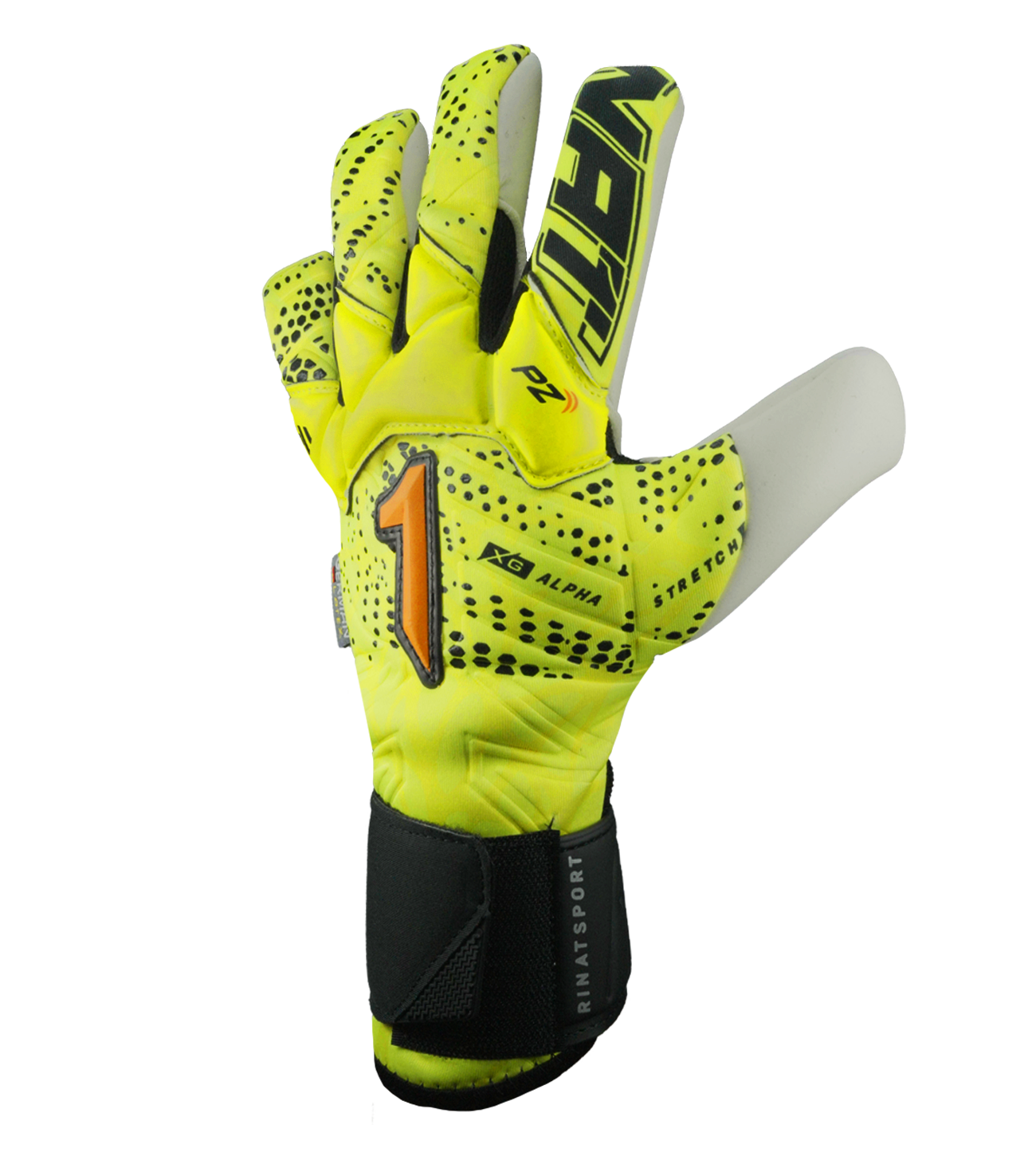 Guantes de portero Rinat Xtreme Guard Dominius Alpha Amarillo – agarre confiable, control absoluto y protección avanzada. Palma de látex alemán AXG para máximo grip y durabilidad, corte híbrido Roll-Flat con integración negativa para contacto ceñido. Dorso de neopreno ligero y transpirable, muñequera elástica con ajuste firme y seguro. Ideales para porteros que buscan rendimiento profesional y confort en cada atajada. Disponibles en UnoKeeper.
