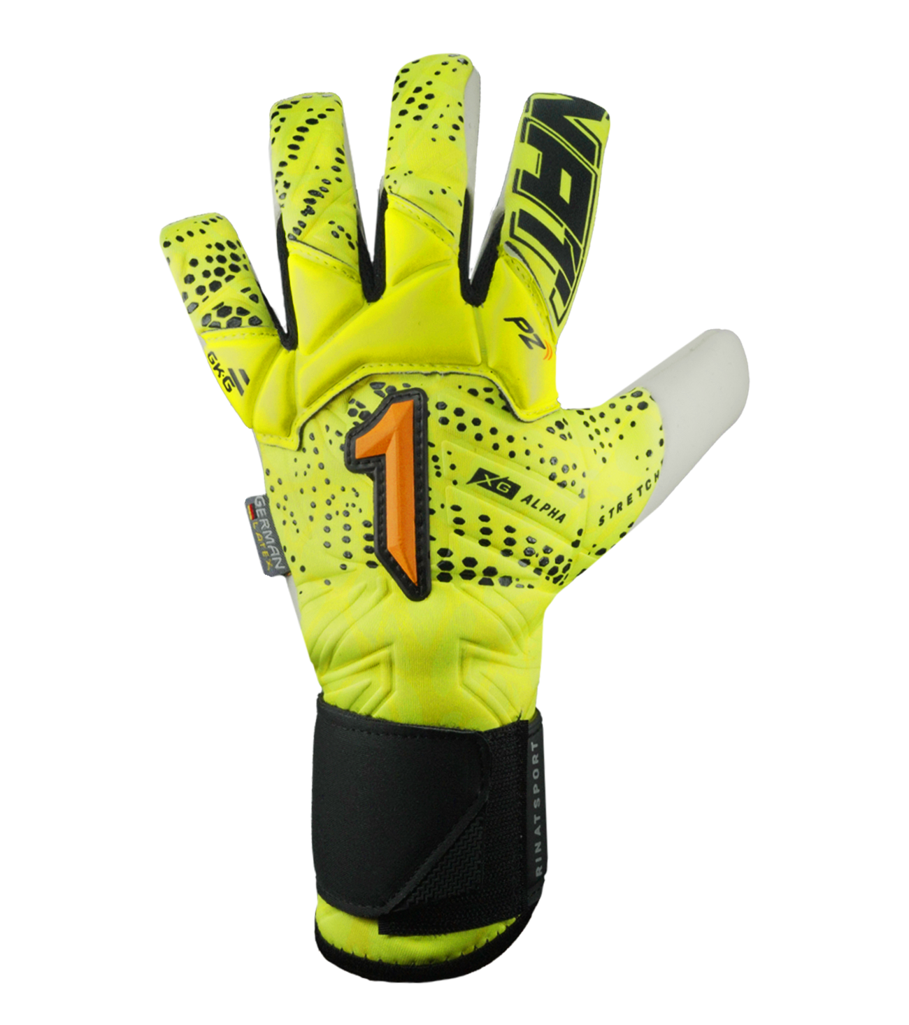 Guantes de portero Rinat Xtreme Guard Dominius Alpha Amarillo – agarre confiable, control absoluto y protección avanzada. Palma de látex alemán AXG para máximo grip y durabilidad, corte híbrido Roll-Flat con integración negativa para contacto ceñido. Dorso de neopreno ligero y transpirable, muñequera elástica con ajuste firme y seguro. Ideales para porteros que buscan rendimiento profesional y confort en cada atajada. Disponibles en UnoKeeper.
