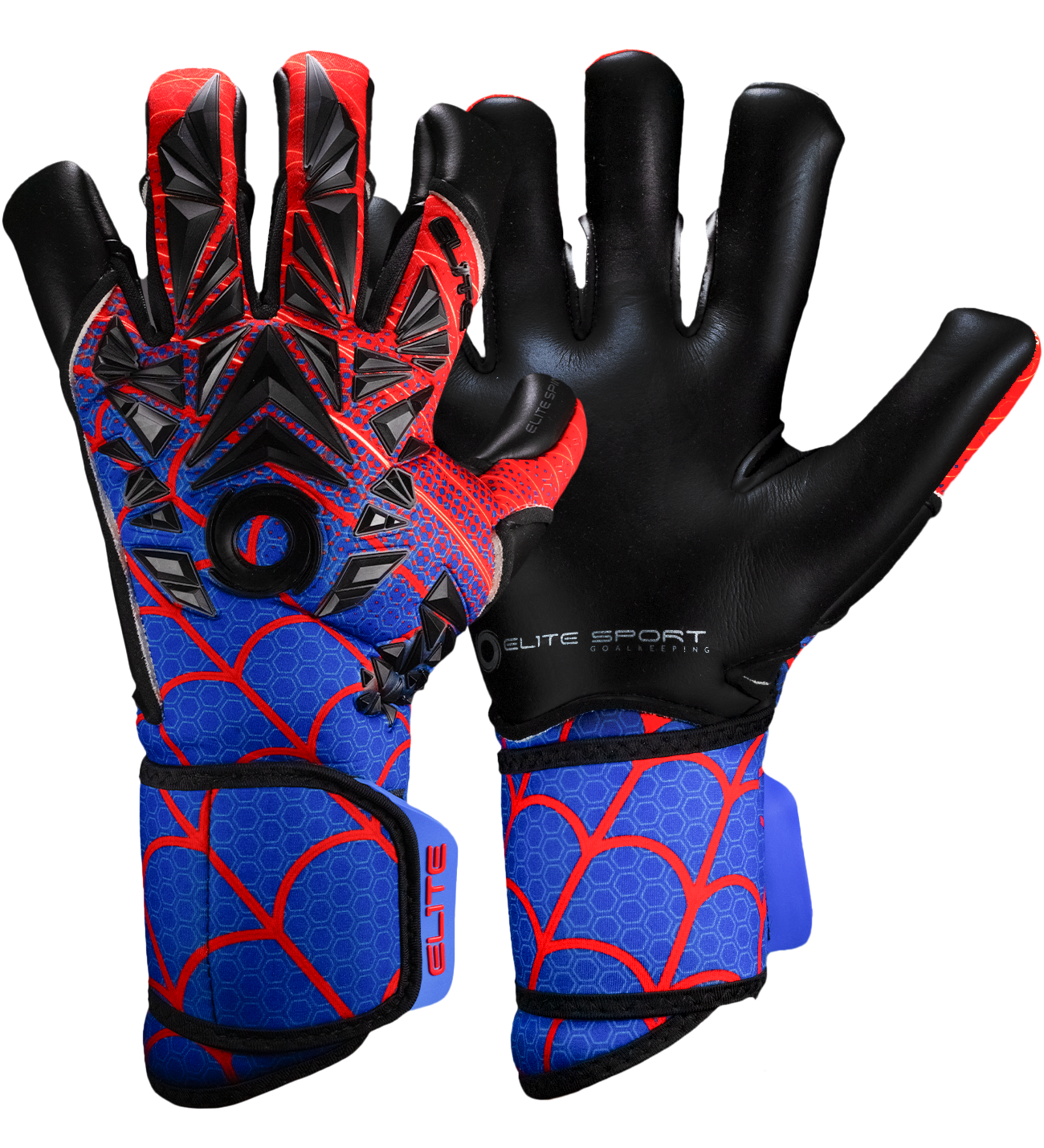 Guantes de portero Elite Sport SPIN, palma Centum+ de alto agarre, corte SpeedCut ajustado, dorso de neopreno con refuerzos, cierre elástico tipo segunda piel y diseño profesional para césped natural o sintético.