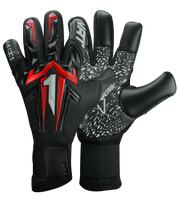 Guantes de portero Aries X PRIME Red, con palma AXG® de látex alemán, corte Arrow Cut ergonómico, dorso con protección avanzada y cierre de muñeca de doble anclaje. Guantes de portero de futbol de alto rendimiento. Disponibles en UnoKeeper.