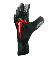 Guantes de portero Aries X PRIME Red, con palma AXG® de látex alemán, corte Arrow Cut ergonómico, dorso con protección avanzada y cierre de muñeca de doble anclaje. Guantes de portero de futbol de alto rendimiento. Disponibles en UnoKeeper.