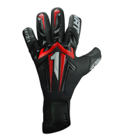 Guantes de portero Aries X PRIME Red, con palma AXG® de látex alemán, corte Arrow Cut ergonómico, dorso con protección avanzada y cierre de muñeca de doble anclaje. Guantes de portero de futbol de alto rendimiento. Disponibles en UnoKeeper.