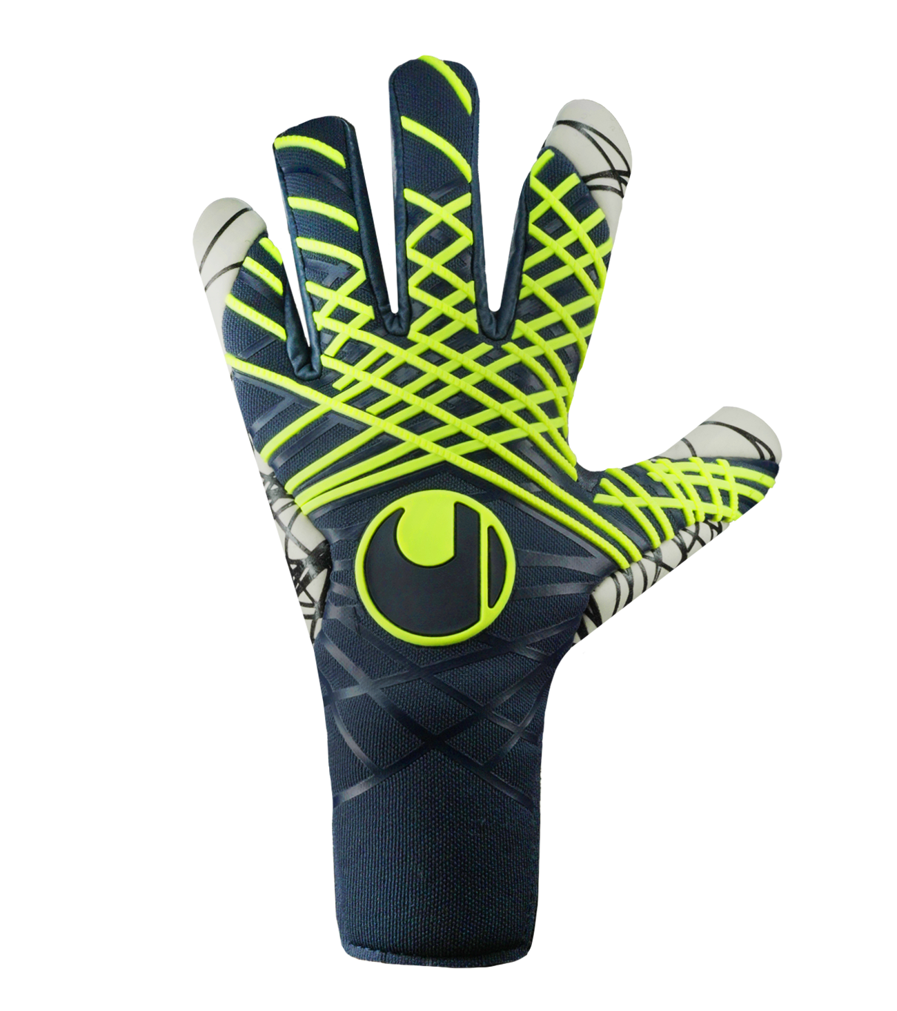 amarillo, con palma SuperGRIP, corte Half Negative, dorso ligero y cierre Dual Fix. Guantes profesionales de alto agarre y ajuste, disponibles en UnoKeeper.