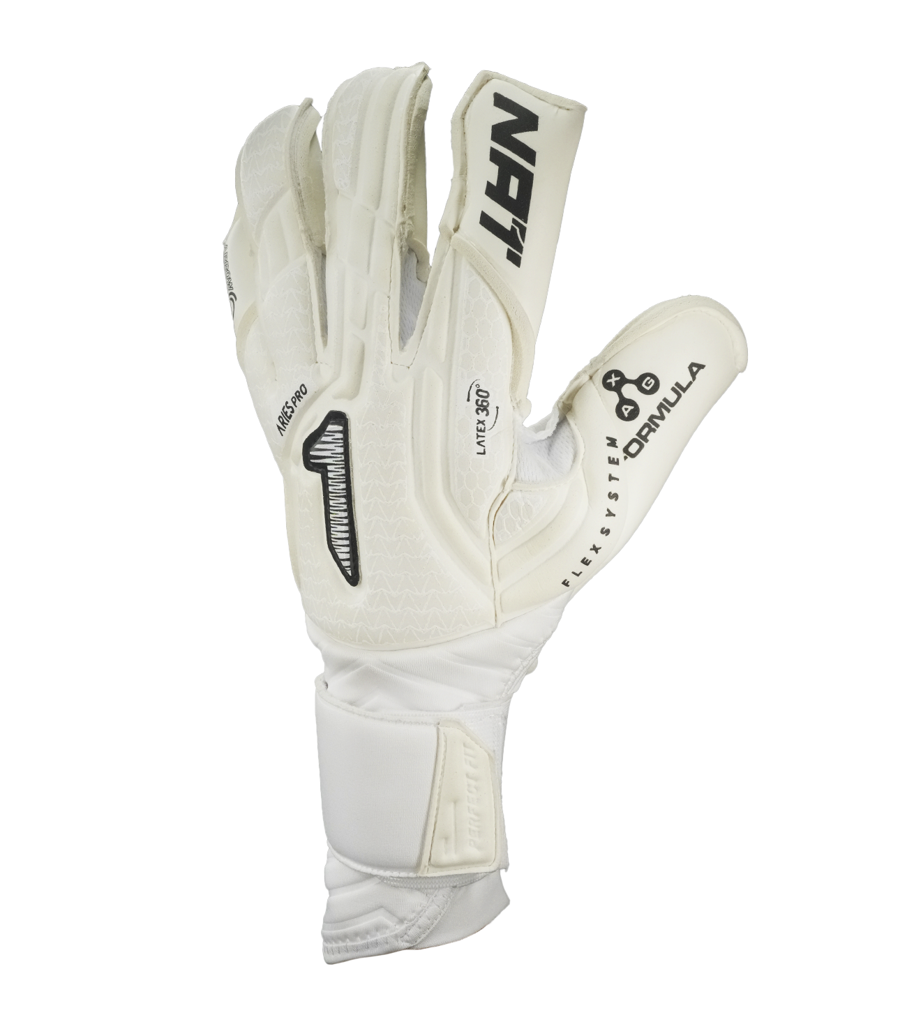 Guantes de portero Rinat Aries Nemesis profesional con látex alemán AXG®, corte Arrow Cut y construcción 360° látex que brinda agarre extremo, protección y ajuste ergonómico. Ideales para porteros que buscan máximo rendimiento, control del balón y desempeño superior en cualquier condición de juego.