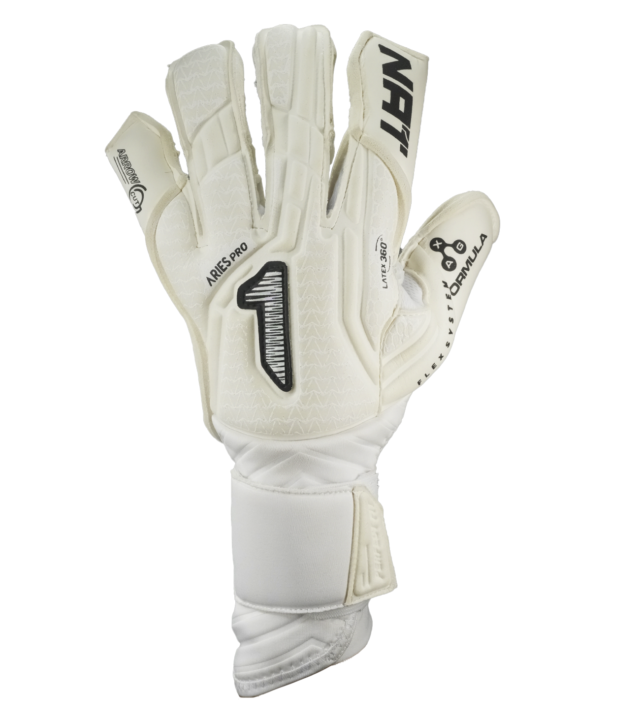 Guantes de portero Rinat Aries Nemesis profesional con látex alemán AXG®, corte Arrow Cut y construcción 360° látex que brinda agarre extremo, protección y ajuste ergonómico. Ideales para porteros que buscan máximo rendimiento, control del balón y desempeño superior en cualquier condición de juego.