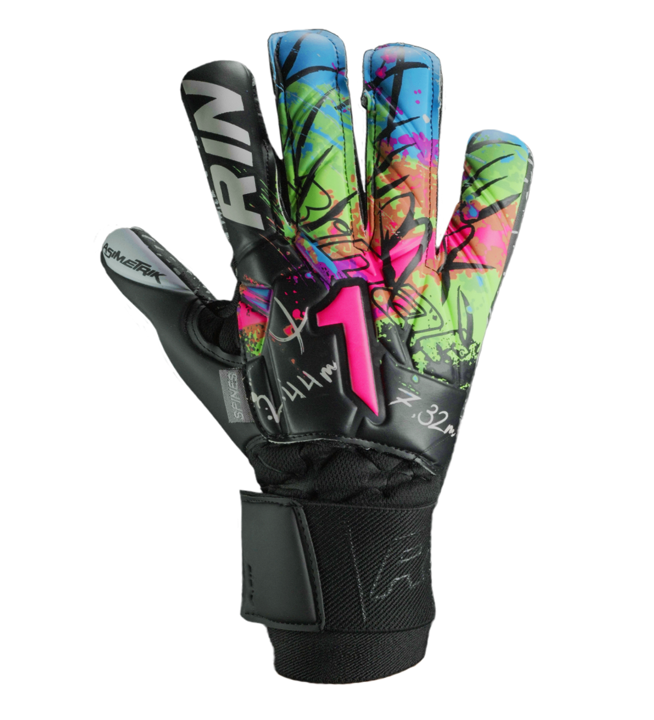 Guantes de portero Asimetrik Spines Prime, con palma HG+ Next ultra resistente, corte Hyper Cut anatómico y varillas de protección en los dedos. Guantes de portero de futbol semi profesionales. Disponibles en UnoKeeper.