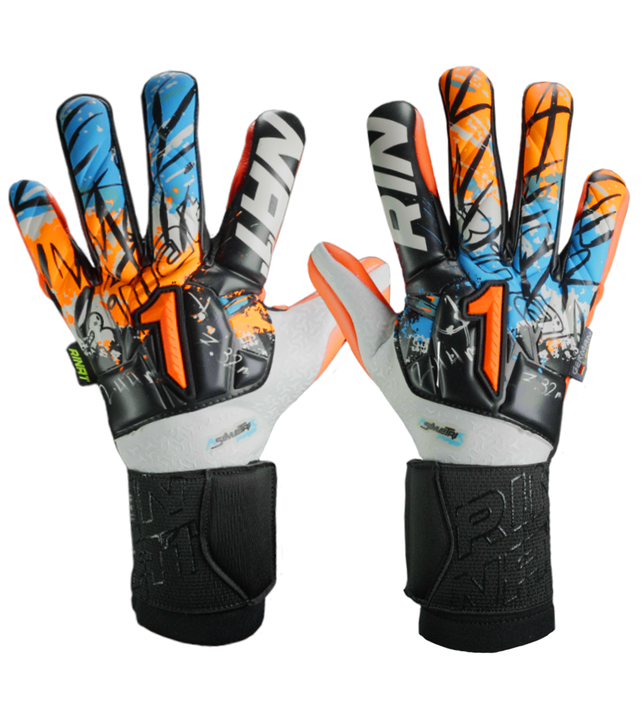 Azul, corte EVO CUT híbrido, palma AXG® de alto rendimiento y dorso con protección. Guantes de portero de futbol profesionales. Disponibles en UnoKeeper.