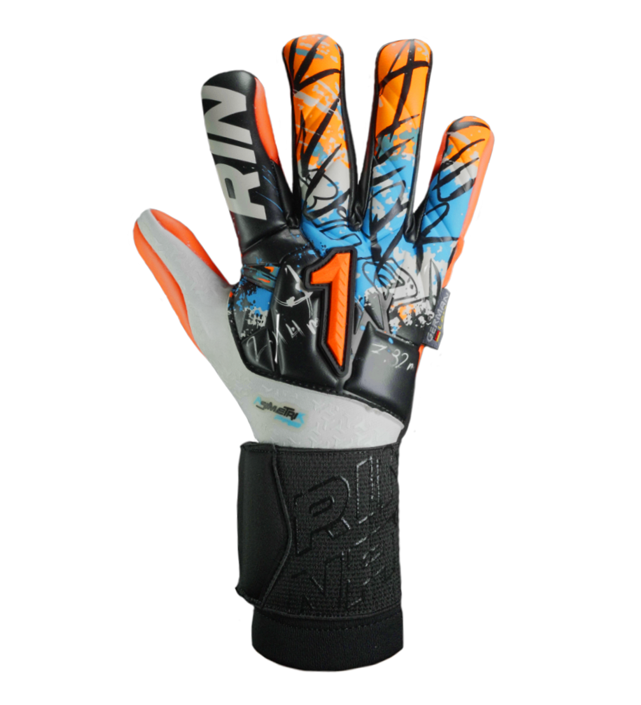 Azul, corte EVO CUT híbrido, palma AXG® de alto rendimiento y dorso con protección. Guantes de portero de futbol profesionales. Disponibles en UnoKeeper.