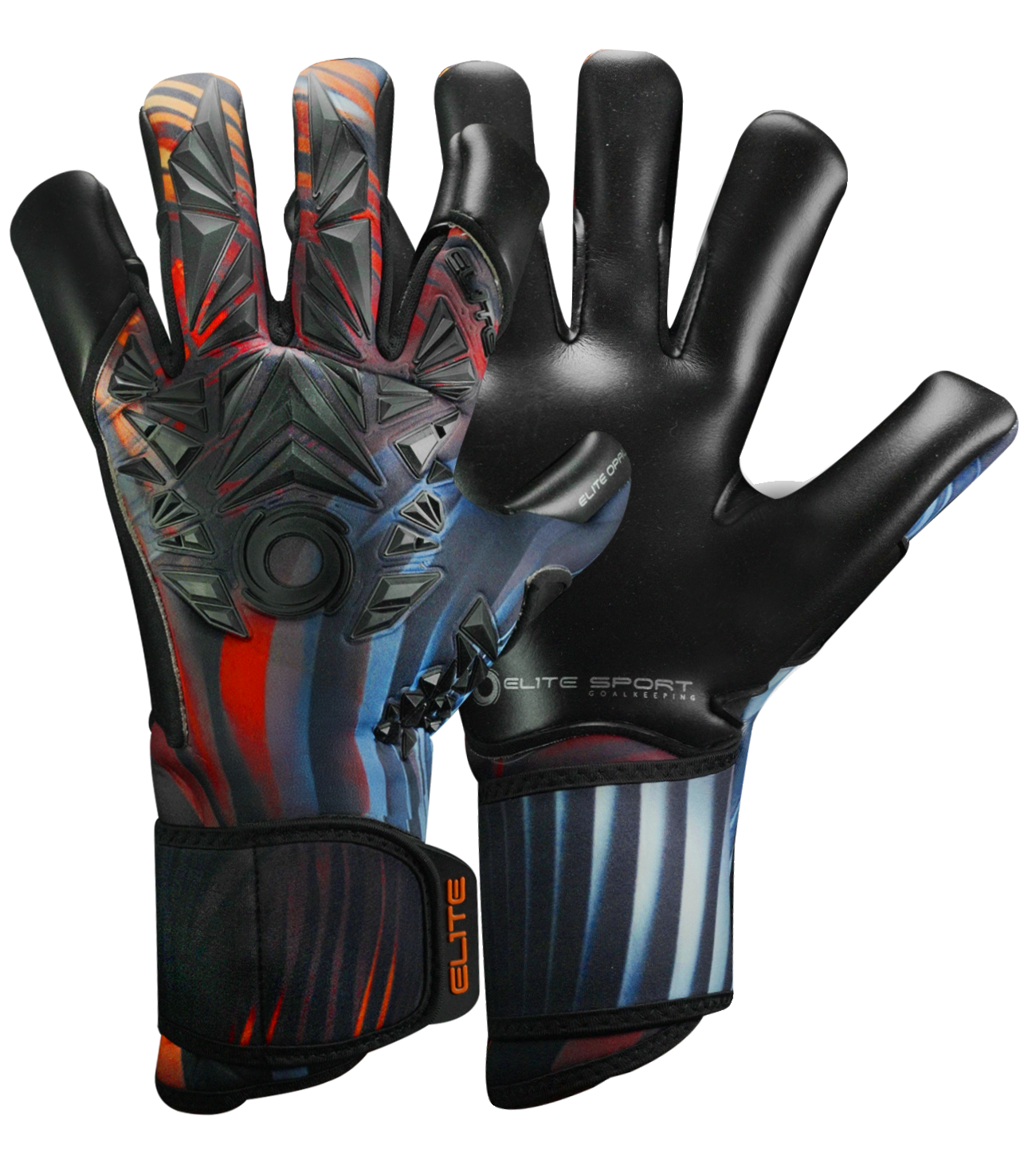 Guantes de portero Elite Sport Opal con palma de látex Centenum+ de 4 mm, corte Semi Speed Cut ceñido, dorso de caucho 3D sobre neopreno espumado y cierre con muñequera superpuesta ajustable.