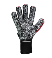 Guantes de portero de futbol Kratos SGR rojo con negro, corte negativo ergonómico, palma de látex SGR con alto agarre, dorso transpirable con efecto térmico y cierre híbrido con muñequera elástica y cintillo ajustable unokeeper.