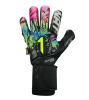 Guantes de portero Rinat Asimetrik Pro Spines en color negro con detalles verde, azul o rosa; incluyen varillas de protección removibles, palma HG+ Next resistente, corte híbrido Hyper Cut y muñequera ajustable; ideales para pasto sintético y superficies duras.