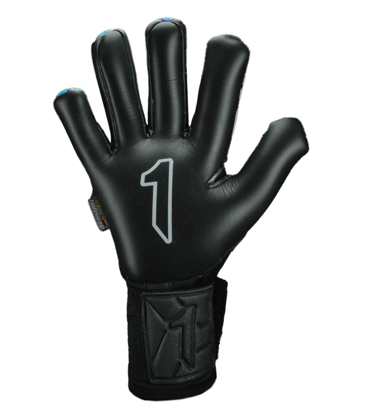 Guantes de portero Rinat Asimetrik Pro Spines en color negro con detalles verde, azul o rosa; incluyen varillas de protección removibles, palma HG+ Next resistente, corte híbrido Hyper Cut y muñequera ajustable; ideales para pasto sintético y superficies duras.