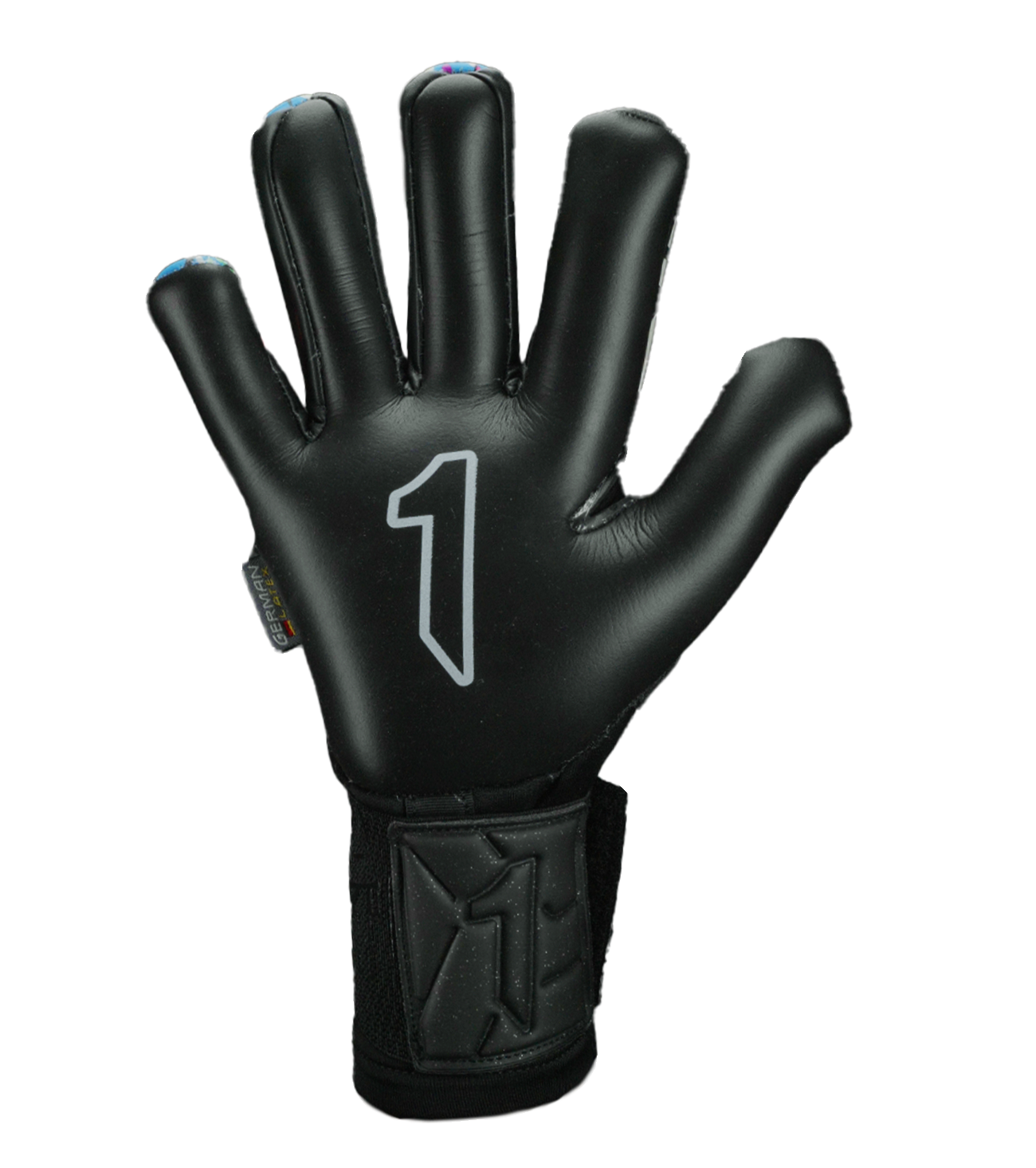 Guantes de portero Rinat Asimetrik Pro Spines en color negro con detalles verde, azul o rosa; incluyen varillas de protección removibles, palma HG+ Next resistente, corte híbrido Hyper Cut y muñequera ajustable; ideales para pasto sintético y superficies duras.