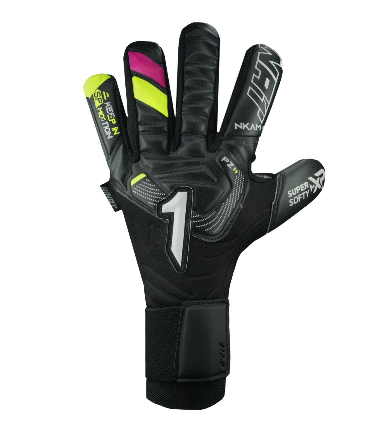 Guantes de portero NKAM Prime diseñados para ofrecer agarre, control y comodidad en entrenamientos y partidos, con palma Super Softy XP de alto desempeño, corte negativo para mayor sensibilidad con el balón, dorso semi armado que brinda protección sin perder movilidad y cierre elástico con ajuste firme, ideales para porteros que buscan rendimiento confiable y durabilidad en cualquier condición de juego.