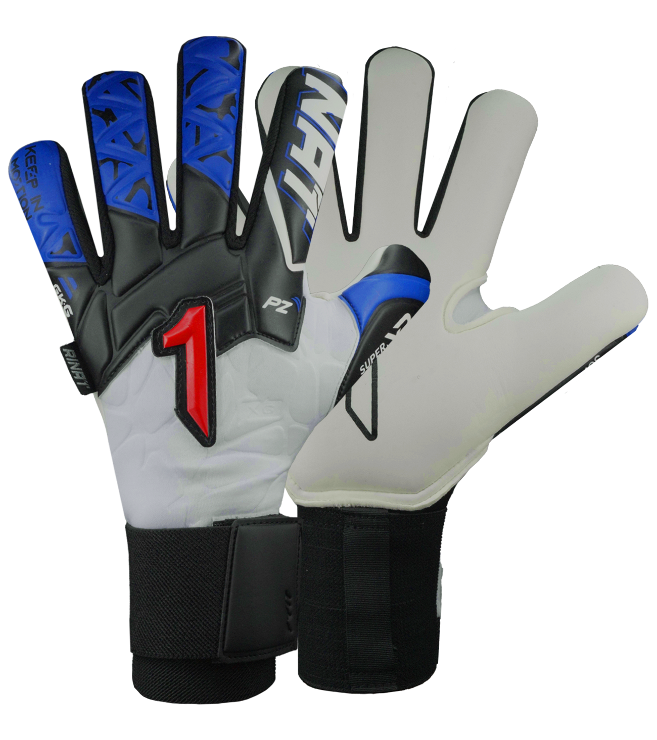 Guantes de portero de fútbol Rinat Xtreme Guard Dominius Prime – corte negativo ceñido con palma Super Softy XP para agarre seguro y duradero, dorso semi armado que protege nudillos sin perder flexibilidad y cierre de muñequera elástica con broche. Control, confort y protección profesional. Disponibles en UnoKeeper.
