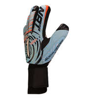 Guantes de portero de futbol VORTEX azul blanco Prime Spines azul con detalles naranja, diseño profesional con palma SGR de alto agarre, corte negativo ergonómico, varillas de protección en los dedos y cierre elástico ajustable unokeeper 