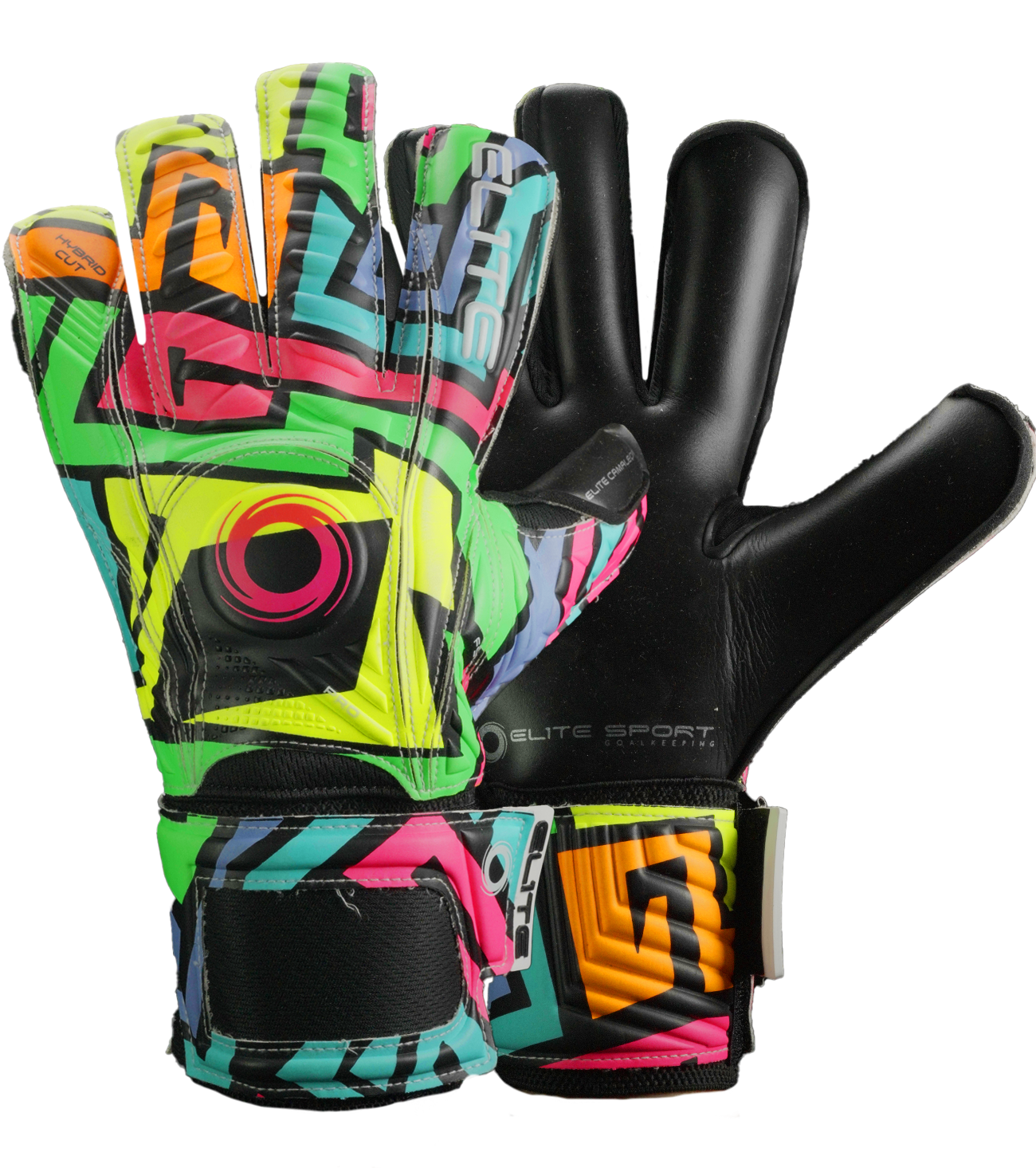 Guantes de portero de futbol Elite Camaleon con palma de látex alemán ES Super Control de 4 mm, corte NRoll ceñido, dorso con látex y espuma protectora, varillas removibles y cintillo elástico de 5 cm para soporte en la muñeca unokeeper.