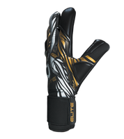 Guantes de portero  de futbol Elite Sport Nobre Black Negro Dorado con palma de látex Centum+ de 4 mm, corte SpeedCut ergonómico, dorso con espuma protectora de 4 mm, cintillo textil elástico ajustable y varillas removibles en cuatro dedos unokeeper.