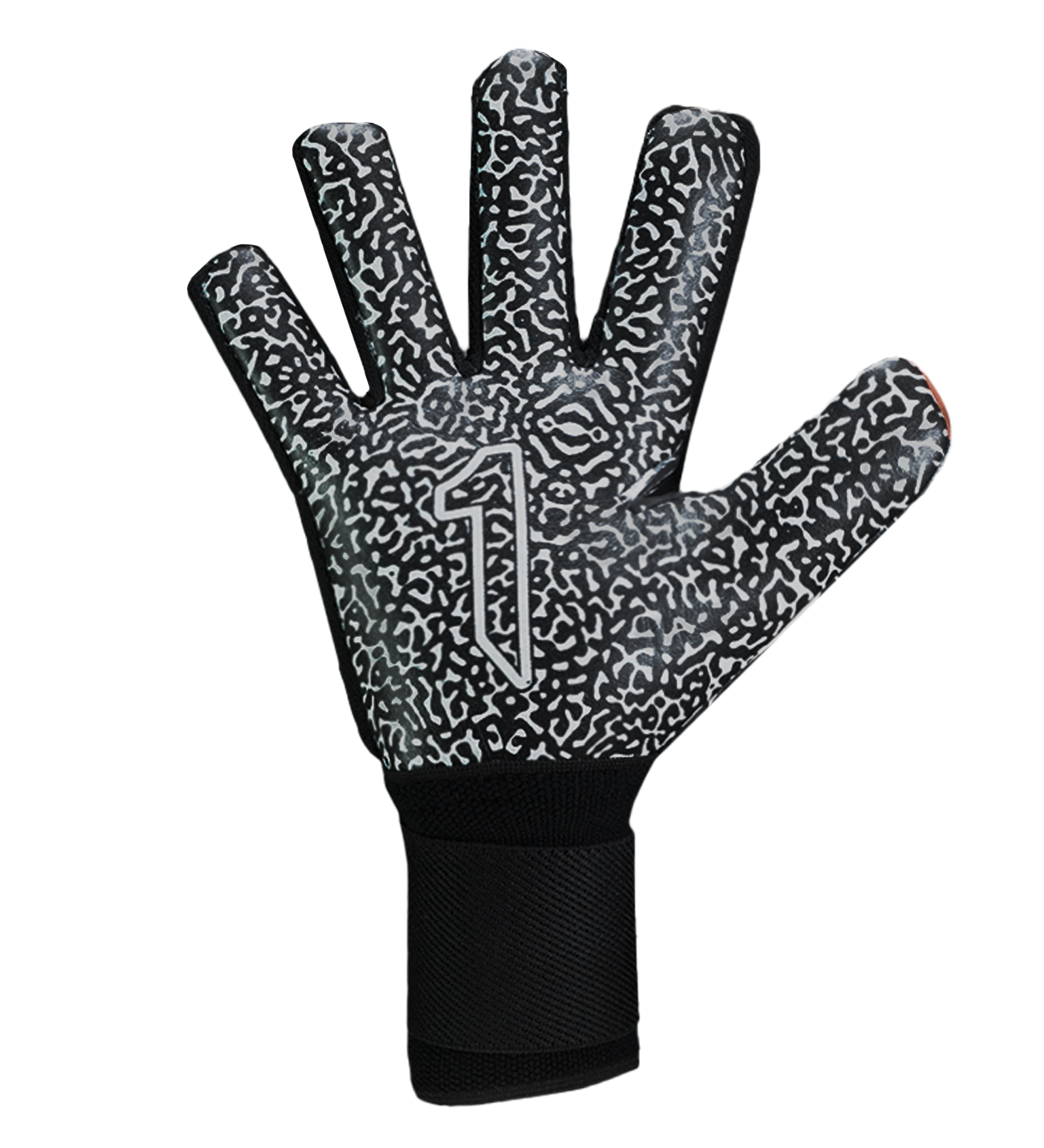 Guantes de portero VORTEX Prime Spines en color negro con detalles rojo y dorado, diseño profesional con corte negativo, palma SGR de alto agarre, protección con varillas en los dedos y cierre elástico ajustable palma.