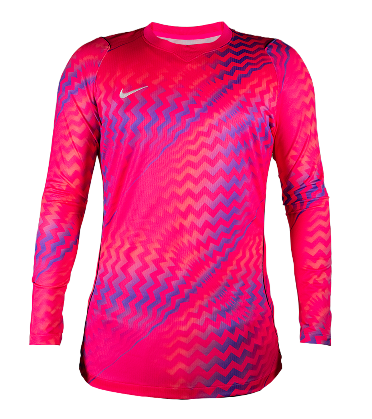 Jersey de portero Nike Gardien V Pink, con material Dri-FIT transpirable, paneles de protección en codos, diseño ergonómico ajustado y estilo llamativo para entrenamientos y partidos.