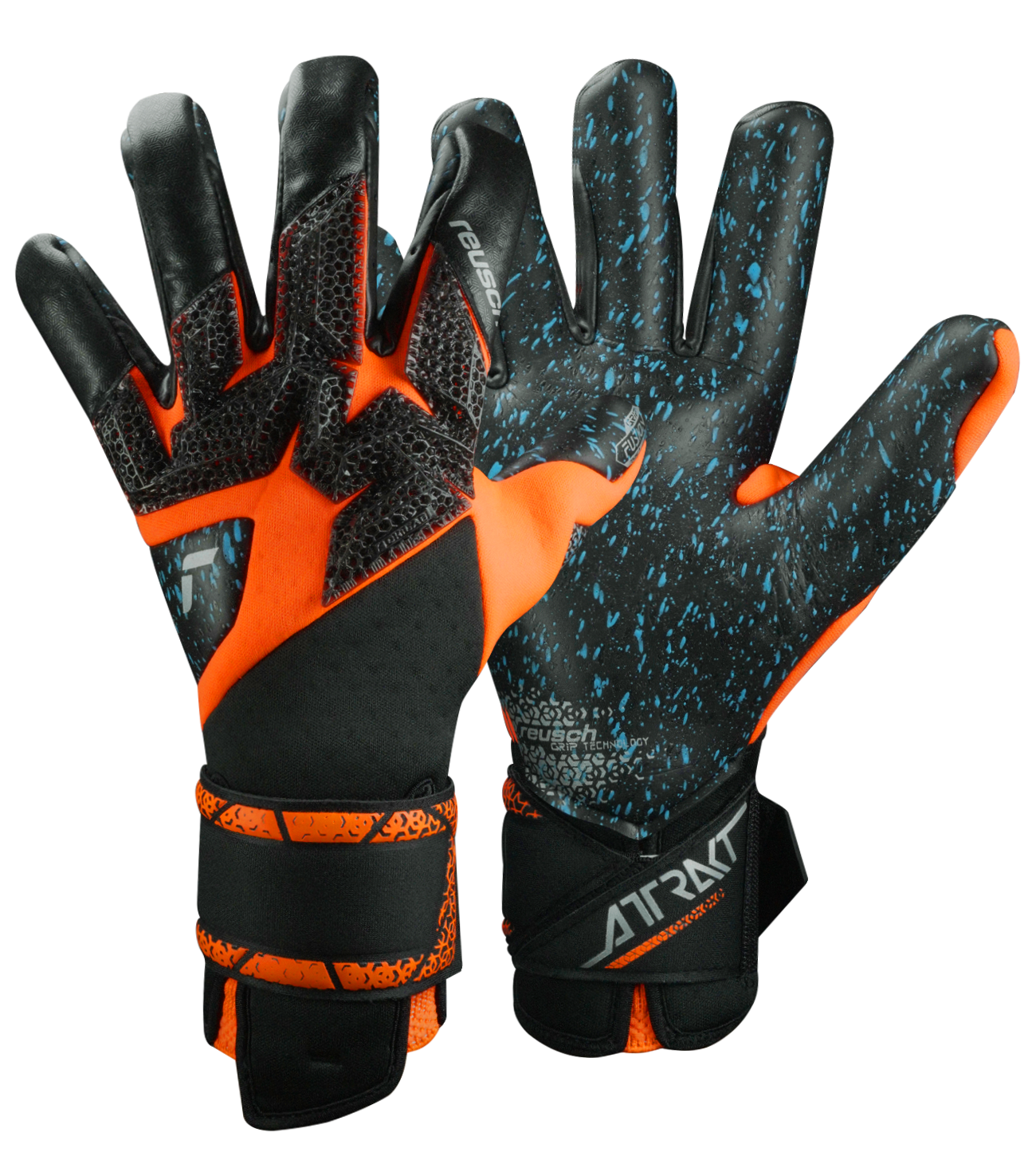 Guantes de portero Reusch Attrakt Fusion Carbon 3D, con palma Reusch Grip Fusion de alto agarre, corte anatómico y refuerzos Carbon® 3D en el dorso. Guantes de portero de futbol profesionales, usados por Meret y Szczęsny, ideales para máximo control y protección en cualquier superficie.