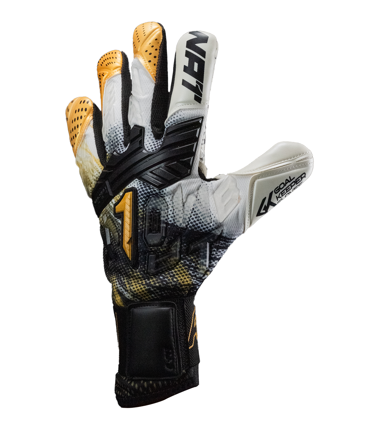 Oro con palma SGR (Super Grip Super Resistance) Ready to Play que ofrece excelente agarre desde el primer uso y una durabilidad hasta 7 veces mayor que un látex convencional, corte negativo para ajuste técnico y máxima sensación de control del balón, dorso textil transpirable con refuerzos de látex sintético y sistema de cierre elástico que brinda comodidad, estabilidad y seguridad en cada atajada.