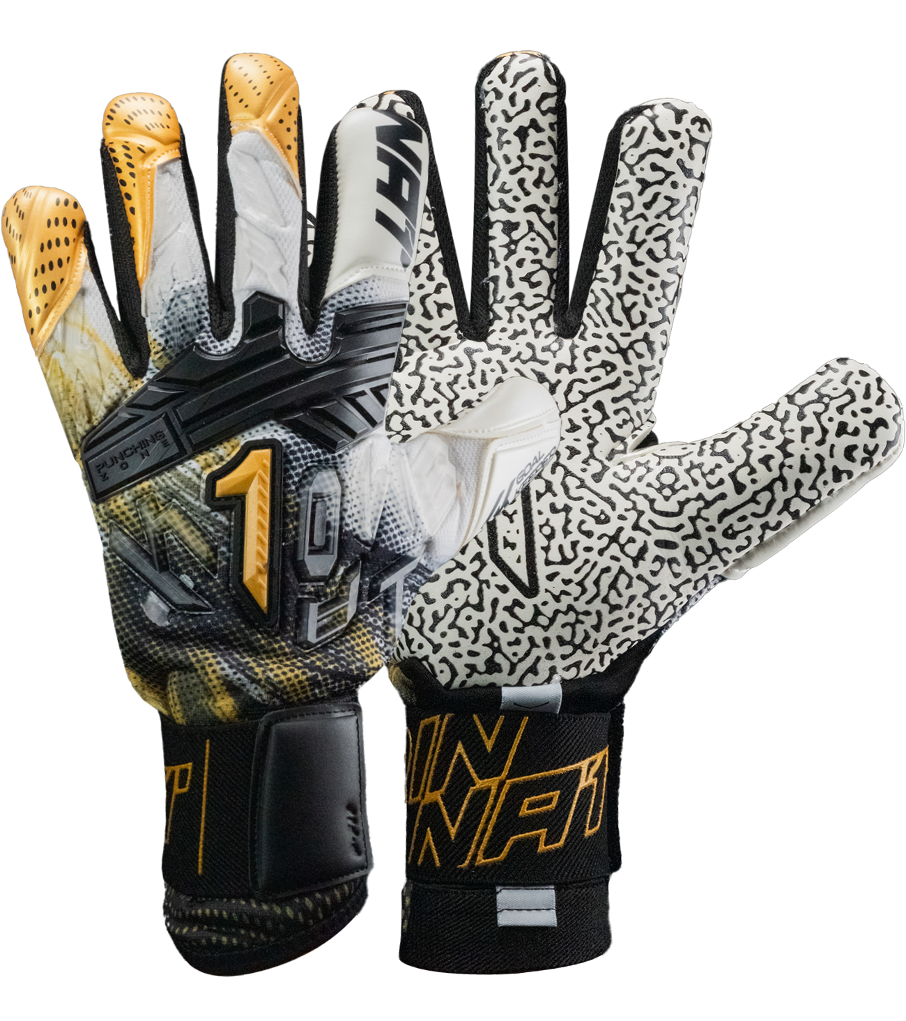 Oro con palma SGR (Super Grip Super Resistance) Ready to Play que ofrece excelente agarre desde el primer uso y una durabilidad hasta 7 veces mayor que un látex convencional, corte negativo para ajuste técnico y máxima sensación de control del balón, dorso textil transpirable con refuerzos de látex sintético y sistema de cierre elástico que brinda comodidad, estabilidad y seguridad en cada atajada.