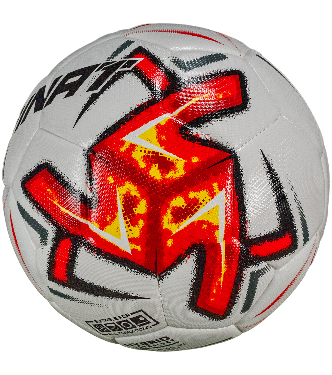 balón nebus hybrid rinat blanco-rojo número 5, construcción híbrida, 32 paneles termosellados, tacto pu texturizado, control y precisión superior, durabilidad y rebote consistente, ideal para entrenamiento y competición