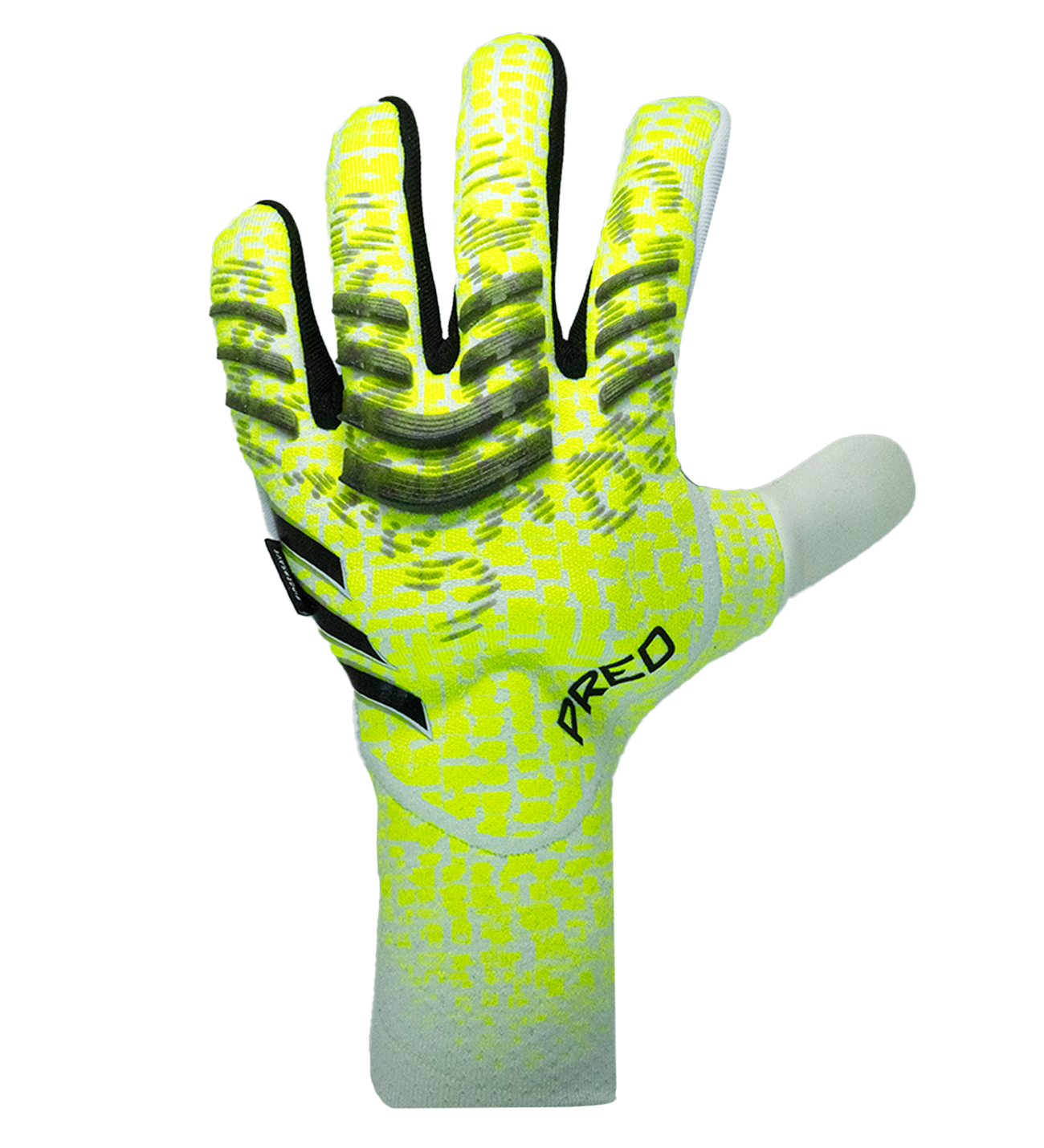 Guantes de portero de fútbol Adidas Predator Pro FS – con varillas FingerSave para protección, látex URG 2.0 de agarre profesional, corte negativo para control preciso y diseño sin correa de ajuste firme. Disponibles en UnoKeeper.