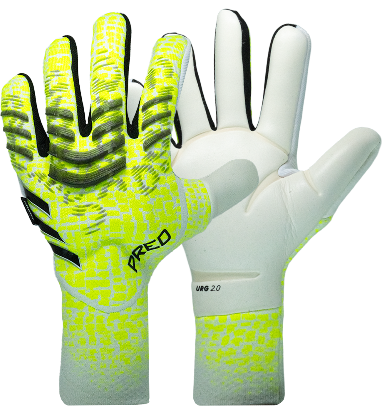 Guantes de portero de fútbol Adidas Predator Pro FS – con varillas FingerSave para protección, látex URG 2.0 de agarre profesional, corte negativo para control preciso y diseño sin correa de ajuste firme. Disponibles en UnoKeeper.