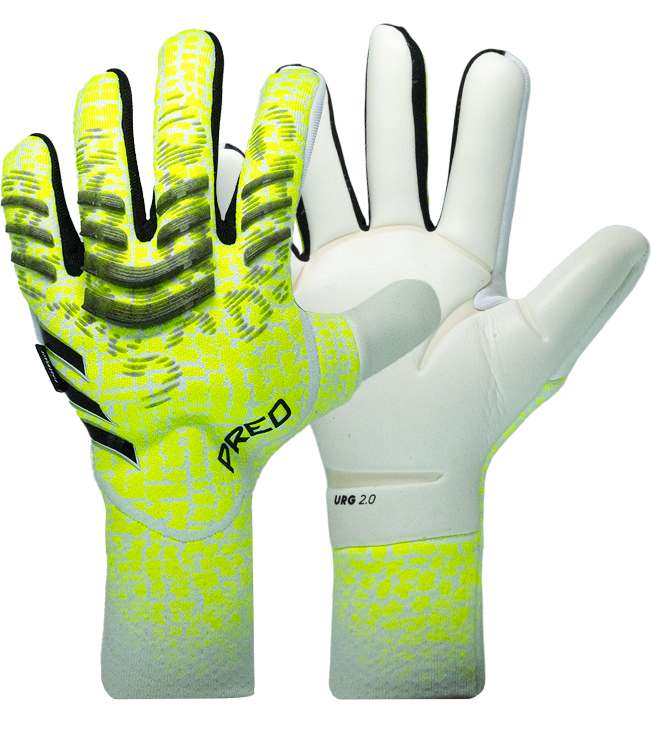 Guantes de portero de fútbol Adidas Predator Pro FS – con varillas FingerSave para protección, látex URG 2.0 de agarre profesional, corte negativo para control preciso y diseño sin correa de ajuste firme. Disponibles en UnoKeeper.