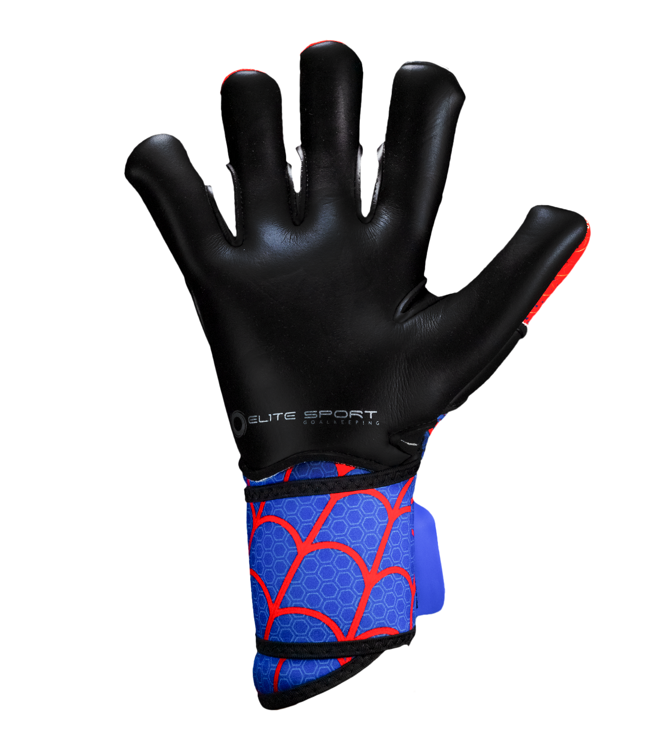 Guantes de portero de futbol Elite Sport SPIN, palma Centum+ de alto agarre, corte SpeedCut ajustado, dorso de neopreno con refuerzos, cierre elástico tipo segunda piel y diseño profesional para césped natural o sintético unokeeper azul y rojo spiderman.