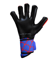 Guantes de portero de futbol Elite Sport SPIN, palma Centum+ de alto agarre, corte SpeedCut ajustado, dorso de neopreno con refuerzos, cierre elástico tipo segunda piel y diseño profesional para césped natural o sintético unokeeper azul y rojo spiderman.