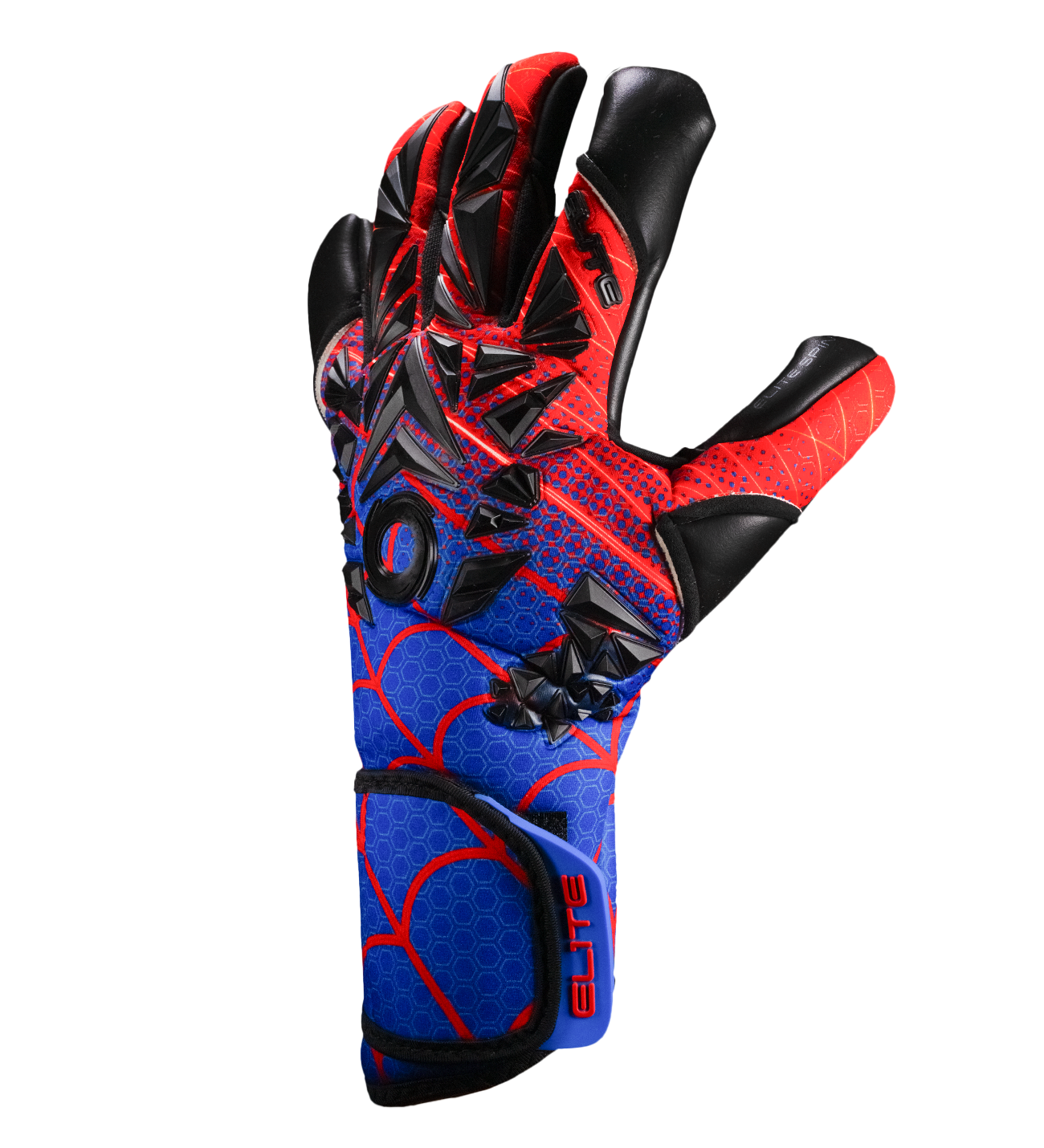 Guantes de portero Elite Sport SPIN, palma Centum+ de alto agarre, corte SpeedCut ajustado, dorso de neopreno con refuerzos, cierre elástico tipo segunda piel y diseño profesional para césped natural o sintético.