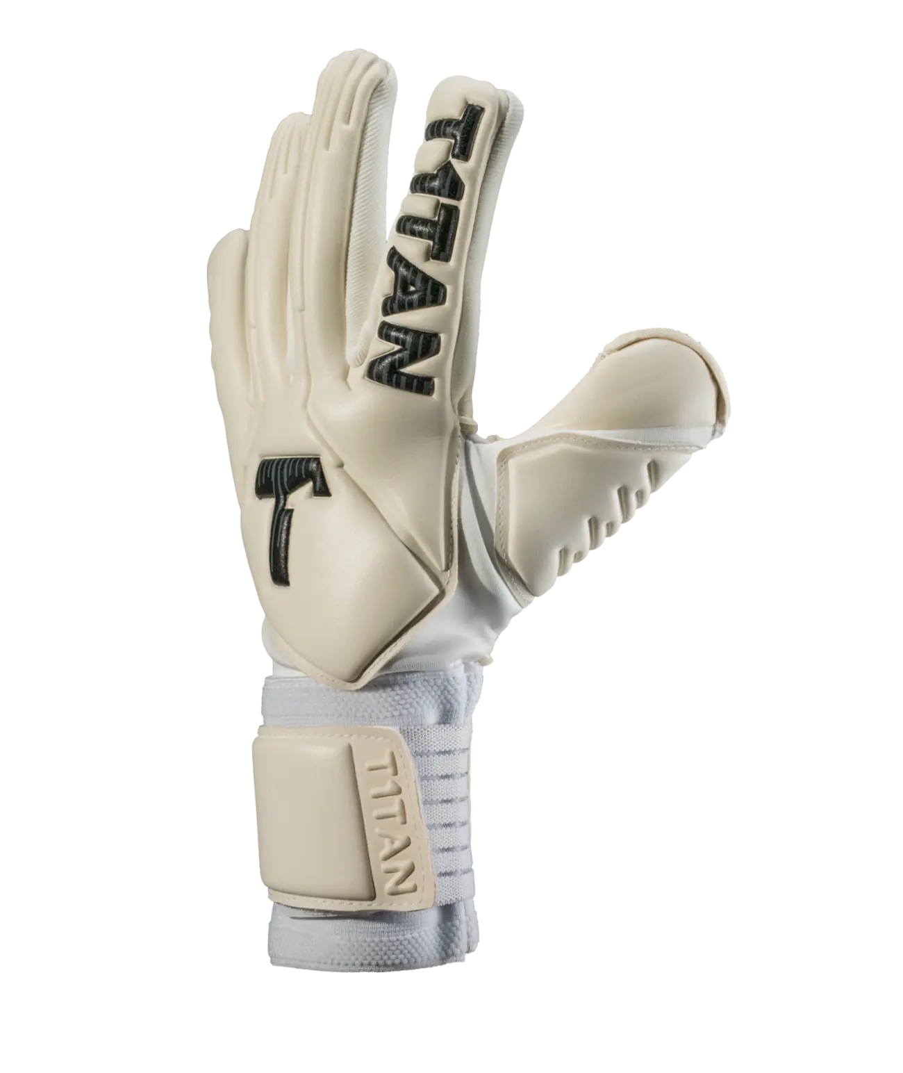 Guantes de portero T1TAN Legend 1.0 White-Out blanco — vista lateral | UnoKeeper