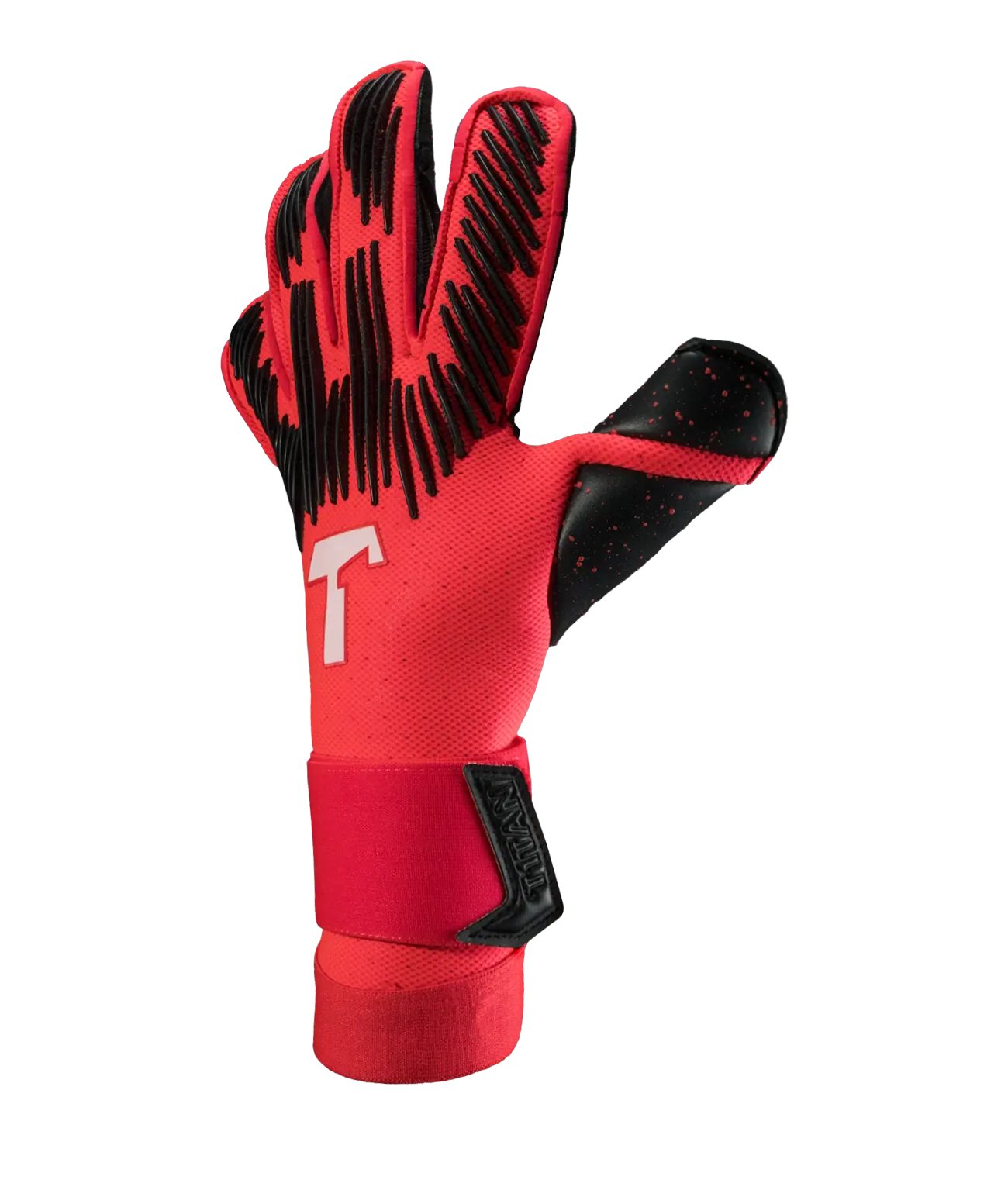 Guantes de portero T1TAN Rebel 2.0 Solar Red rojo/negro — vista lateral | UnoKeeper