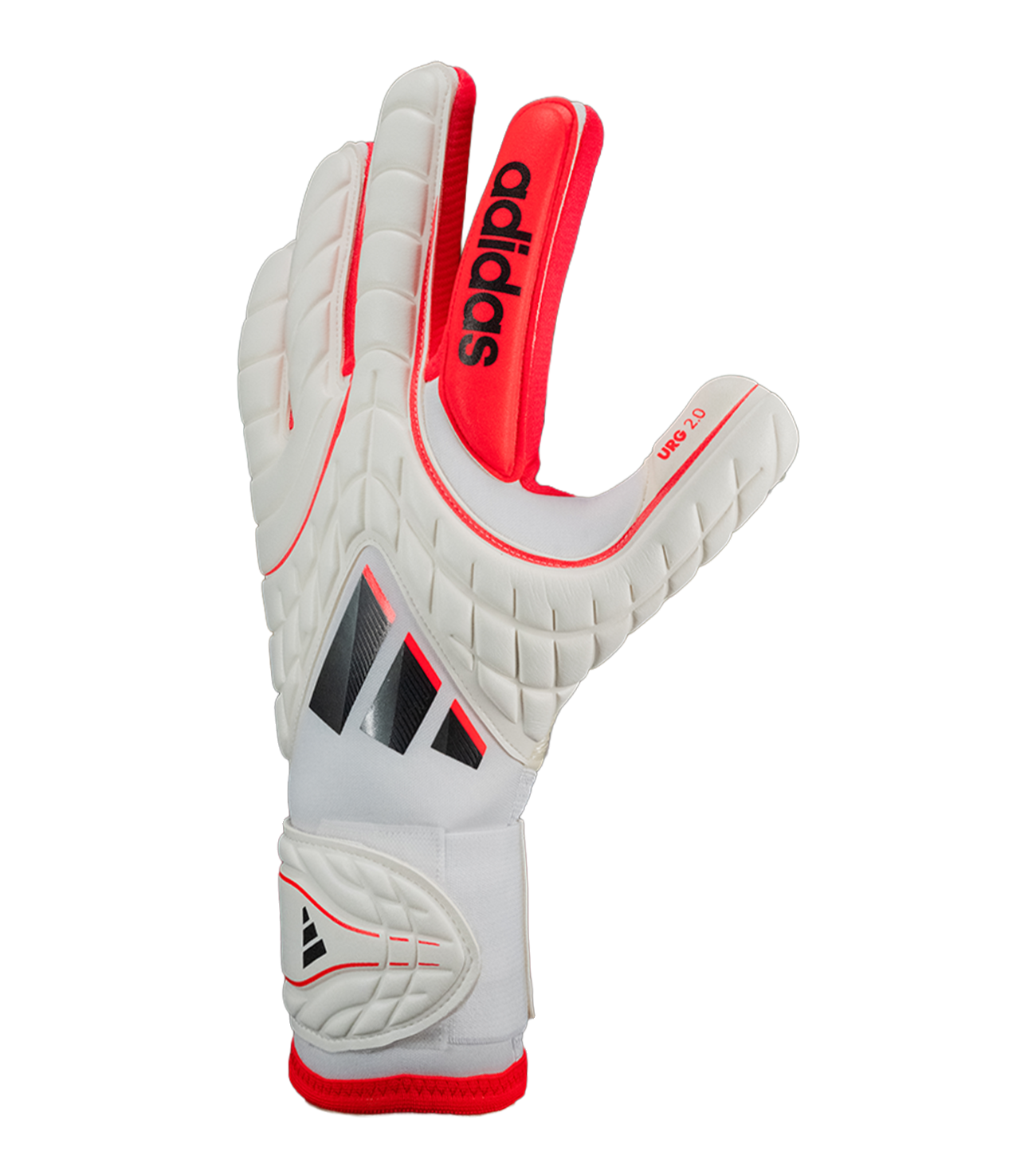Guantes de portero Adidas Copa GL Pro con palma URG 2.0 de alto agarre, tecnología TipGrip para mayor control del balón, ajuste cómodo con correa elástica y diseño profesional White / Lucid Red ideales para máxima precisión, seguridad y rendimiento en cada partido.