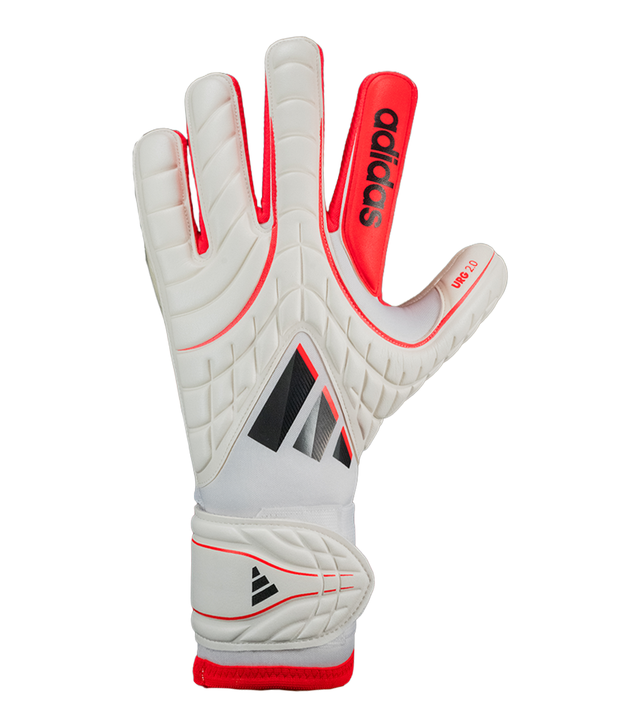 Guantes de portero Adidas Copa GL Pro con palma URG 2.0 de alto agarre, tecnología TipGrip para mayor control del balón, ajuste cómodo con correa elástica y diseño profesional White / Lucid Red ideales para máxima precisión, seguridad y rendimiento en cada partido.