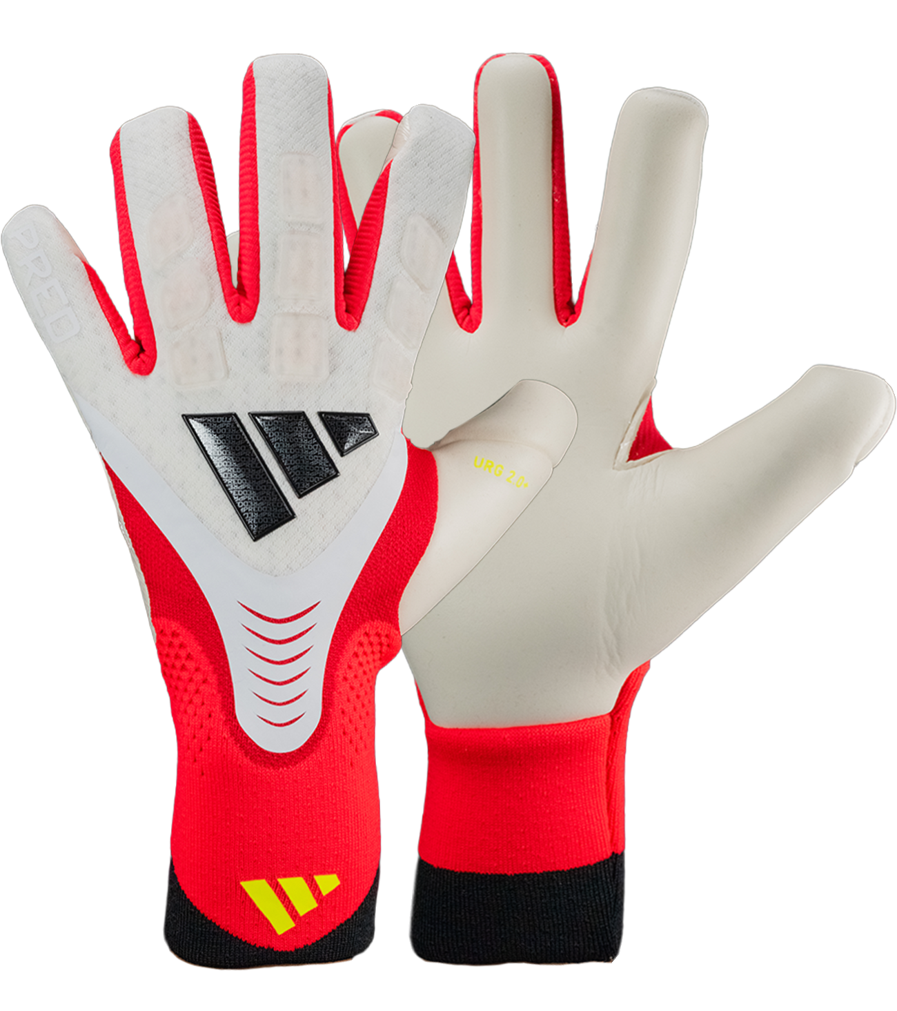 Guantes de portero Adidas Predator GL Pro con tecnología URG 2.0+, diseño híbrido FusionMesh transpirable, TipGrip para mayor control del balón y amortiguación en nudillos, ideales para porteros que buscan agarre profesional, comodidad y rendimiento en cualquier condición.