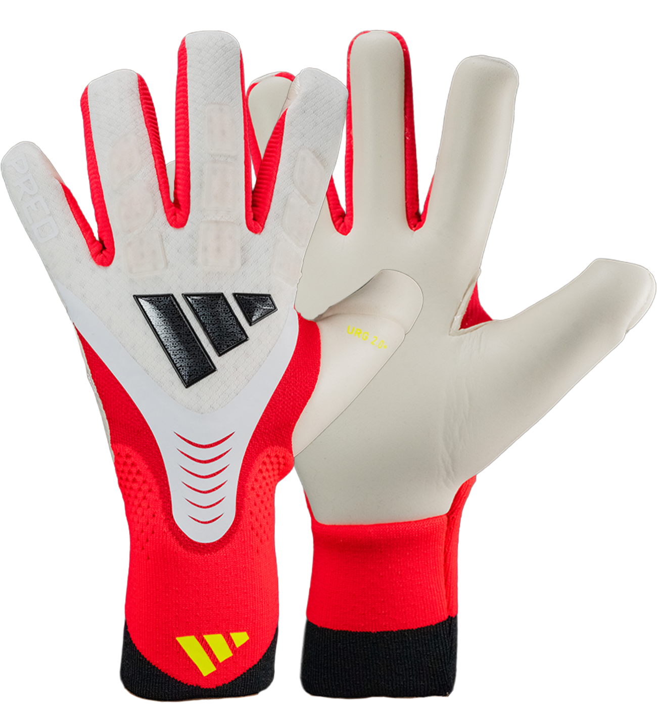 Guantes de portero Adidas Predator GL Pro con tecnología URG 2.0+, diseño híbrido FusionMesh transpirable, TipGrip para mayor control del balón y amortiguación en nudillos, ideales para porteros que buscan agarre profesional, comodidad y rendimiento en cualquier condición.