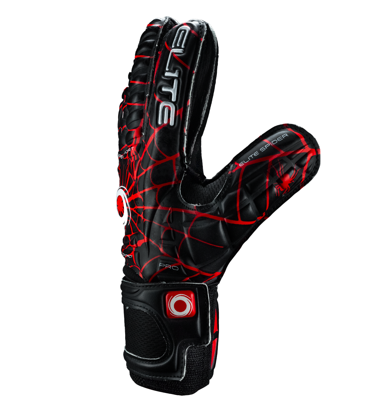 Guantes de portero de futbol para niños Elite Spider negro rojo spiderman, diseño ligero con palma de látex alemán, protección con varillas en los dedos, corte clásico, dorso transpirable y cierre elástico ajustable unokeeper.