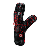 Guantes de portero de futbol para niños Elite Spider negro rojo spiderman, diseño ligero con palma de látex alemán, protección con varillas en los dedos, corte clásico, dorso transpirable y cierre elástico ajustable unokeeper.